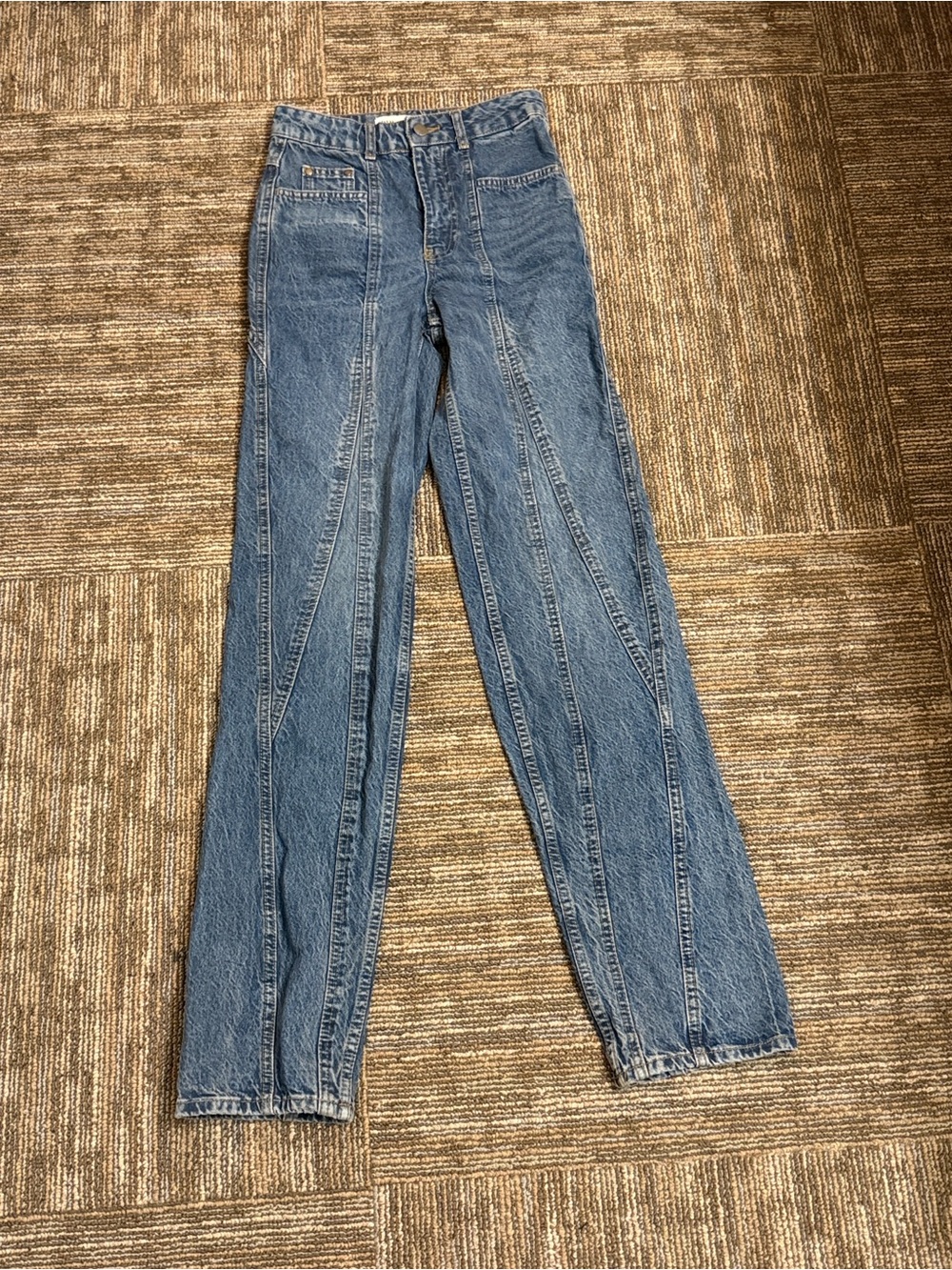 Zara Medium Blue Straight-Leg Panel Seam Jeans